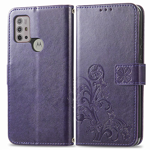 Leather Case Stands Flip Flowers Cover Holder for Motorola Moto G10 Purple