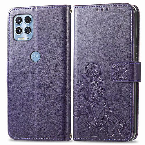Leather Case Stands Flip Flowers Cover Holder for Motorola Moto G100 5G Purple