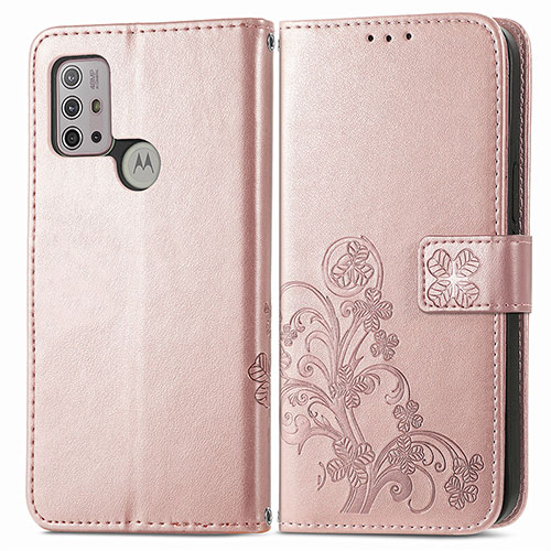 Leather Case Stands Flip Flowers Cover Holder for Motorola Moto G20 Pink