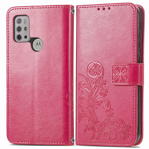 Leather Case Stands Flip Flowers Cover Holder for Motorola Moto G30 Red
