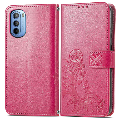 Leather Case Stands Flip Flowers Cover Holder for Motorola Moto G31 Red