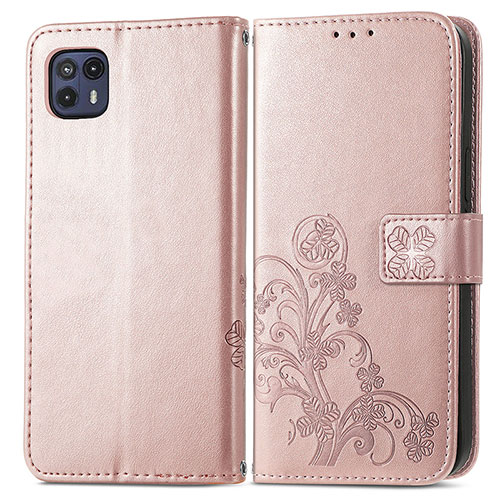 Leather Case Stands Flip Flowers Cover Holder for Motorola Moto G50 5G Pink