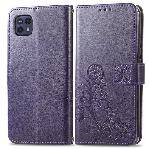 Leather Case Stands Flip Flowers Cover Holder for Motorola Moto G50 5G Purple