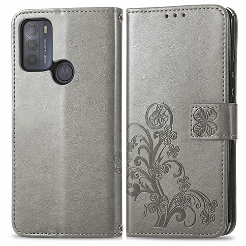 Leather Case Stands Flip Flowers Cover Holder for Motorola Moto G50 Gray