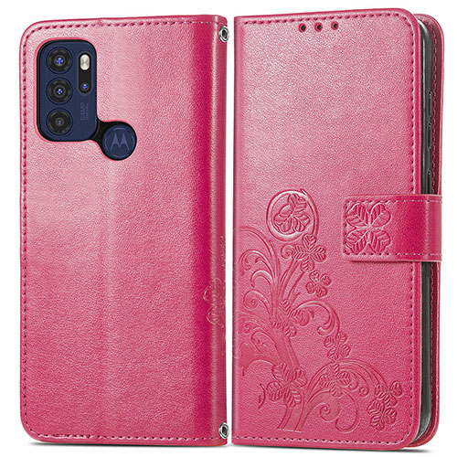 Leather Case Stands Flip Flowers Cover Holder for Motorola Moto G60s Red