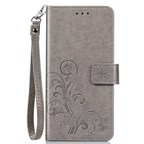 Leather Case Stands Flip Flowers Cover Holder for Motorola Moto One Fusion Plus Gray