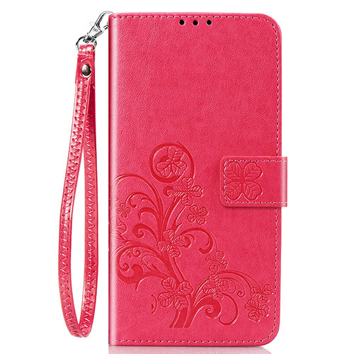 Leather Case Stands Flip Flowers Cover Holder for Motorola Moto One Fusion Plus Red