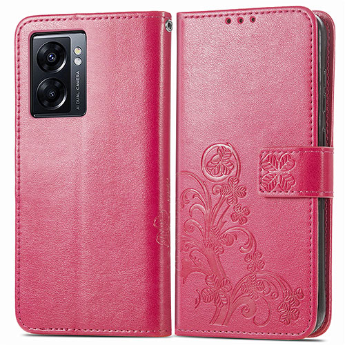 Leather Case Stands Flip Flowers Cover Holder for OnePlus Nord N300 5G Red