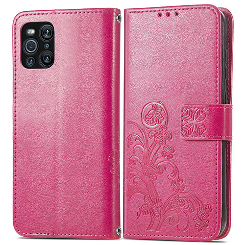 Leather Case Stands Flip Flowers Cover Holder for Oppo Find X3 5G Red
