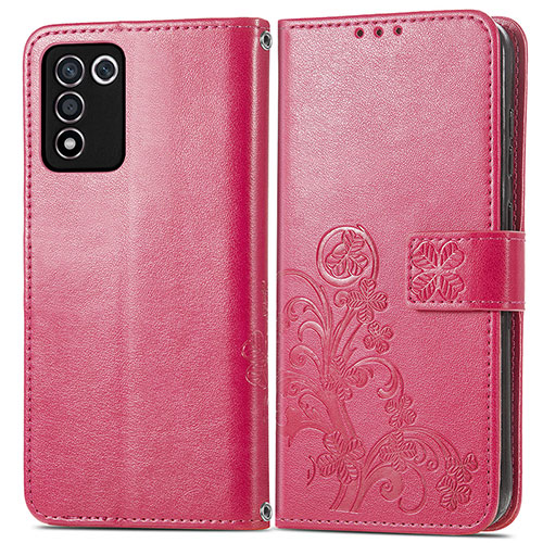Leather Case Stands Flip Flowers Cover Holder for Oppo K9S 5G Red