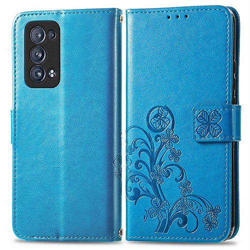 Leather Case Stands Flip Flowers Cover Holder for Oppo Reno6 Pro 5G Blue