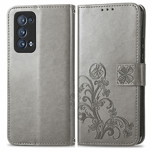 Leather Case Stands Flip Flowers Cover Holder for Oppo Reno6 Pro 5G Gray
