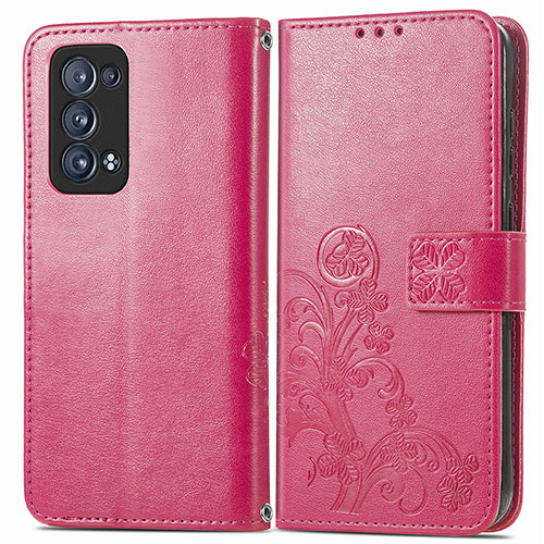 Leather Case Stands Flip Flowers Cover Holder for Oppo Reno6 Pro 5G Red