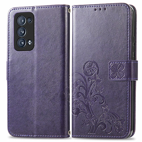 Leather Case Stands Flip Flowers Cover Holder for Oppo Reno6 Pro+ Plus 5G Purple
