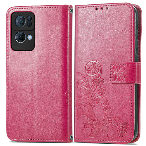 Leather Case Stands Flip Flowers Cover Holder for Oppo Reno7 Pro 5G Red