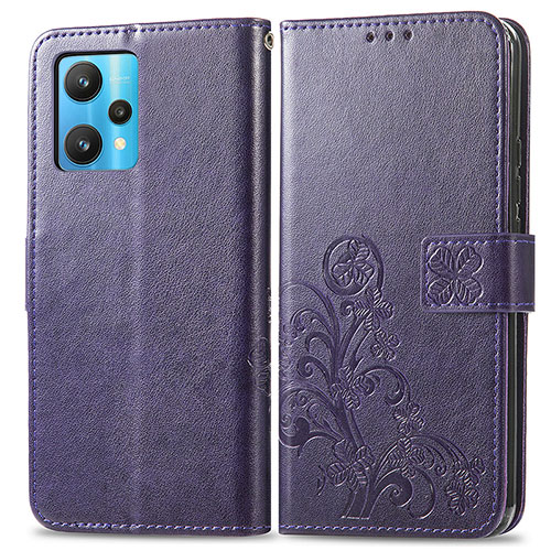Leather Case Stands Flip Flowers Cover Holder for Realme 9 Pro+ Plus 5G Purple