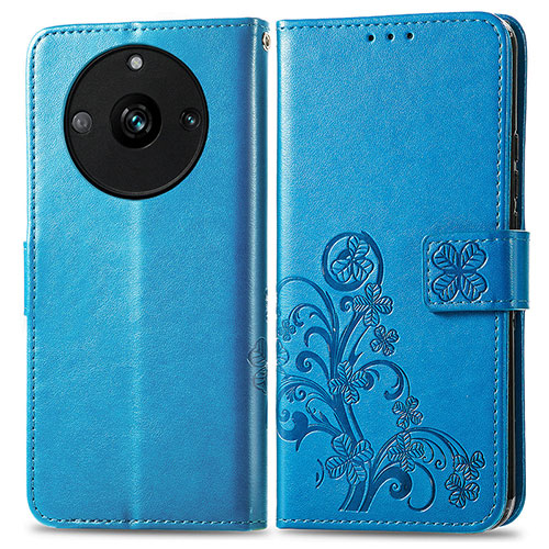 Leather Case Stands Flip Flowers Cover Holder for Realme Narzo 60 5G Blue