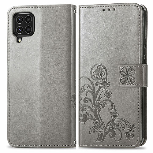 Leather Case Stands Flip Flowers Cover Holder for Samsung Galaxy F62 5G Gray