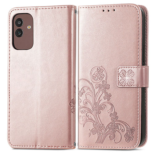 Leather Case Stands Flip Flowers Cover Holder for Samsung Galaxy M13 5G Pink