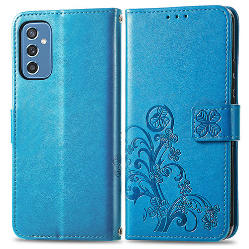 Leather Case Stands Flip Flowers Cover Holder for Samsung Galaxy M52 5G Blue