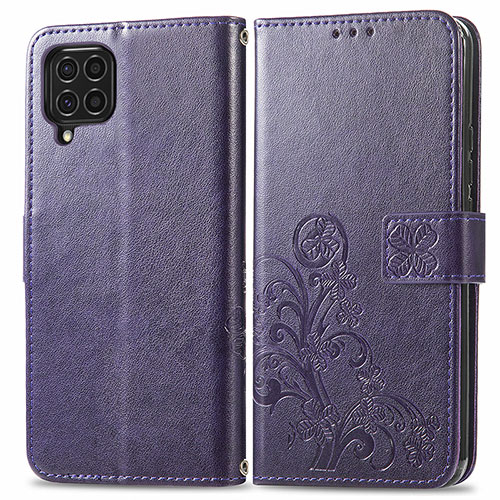 Leather Case Stands Flip Flowers Cover Holder for Samsung Galaxy M62 4G Purple
