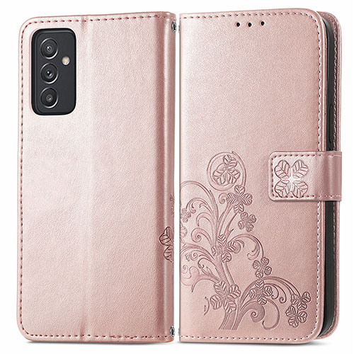 Leather Case Stands Flip Flowers Cover Holder for Samsung Galaxy Quantum2 5G Pink