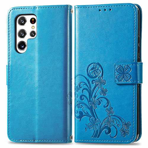 Leather Case Stands Flip Flowers Cover Holder for Samsung Galaxy S21 Ultra 5G Blue