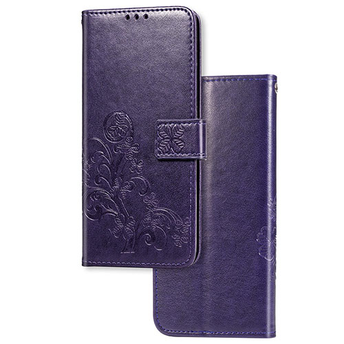 Leather Case Stands Flip Flowers Cover Holder for Sony Xperia 1 Purple