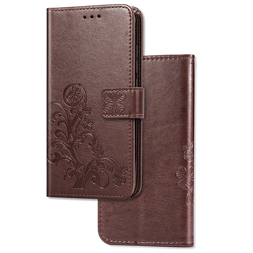 Leather Case Stands Flip Flowers Cover Holder for Sony Xperia 10 II Brown