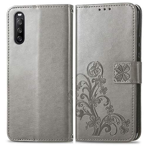 Leather Case Stands Flip Flowers Cover Holder for Sony Xperia 10 III Gray