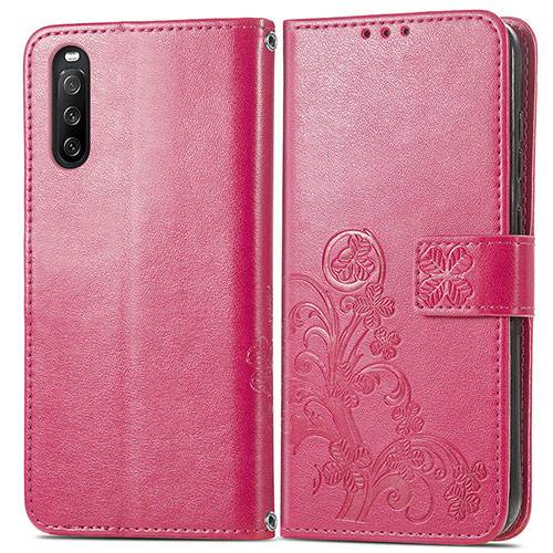 Leather Case Stands Flip Flowers Cover Holder for Sony Xperia 10 III Red
