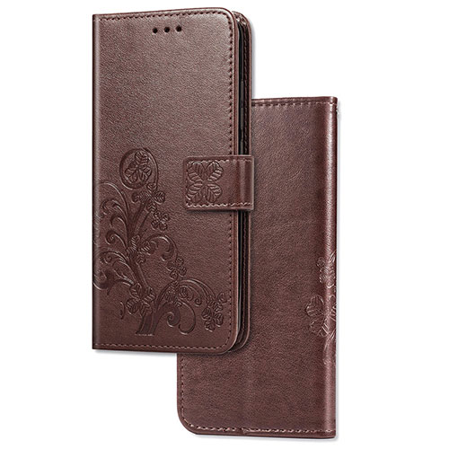 Leather Case Stands Flip Flowers Cover Holder for Sony Xperia 5 Brown