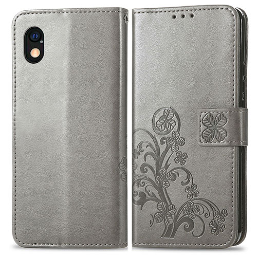 Leather Case Stands Flip Flowers Cover Holder for Sony Xperia Ace III Gray
