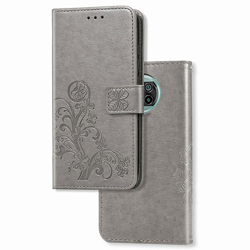 Leather Case Stands Flip Flowers Cover Holder for Xiaomi Mi 10T Lite 5G Gray