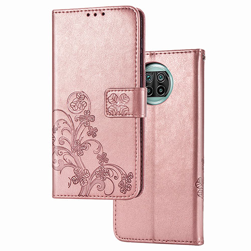 Leather Case Stands Flip Flowers Cover Holder for Xiaomi Mi 10T Lite 5G Pink