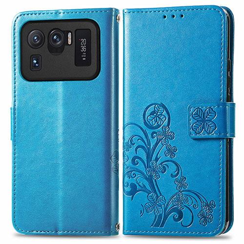 Leather Case Stands Flip Flowers Cover Holder for Xiaomi Mi 11 Ultra 5G Blue