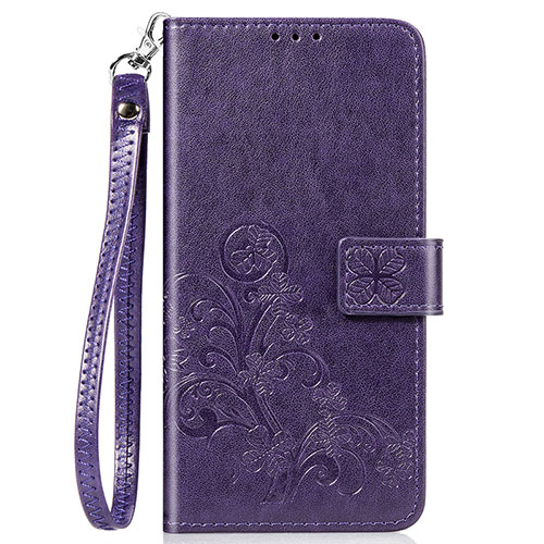 Leather Case Stands Flip Flowers Cover Holder S02D for Samsung Galaxy A20 Purple