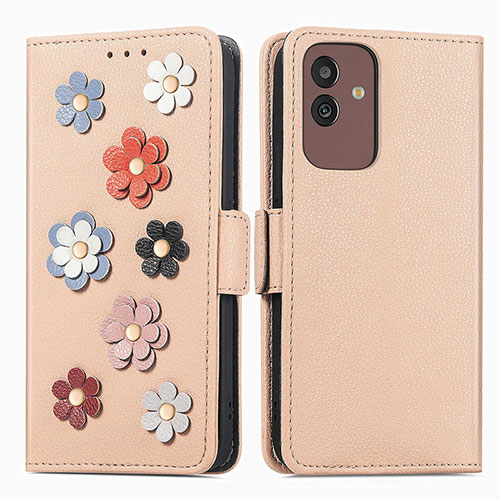 Leather Case Stands Flip Flowers Cover Holder S02D for Samsung Galaxy M13 5G Khaki