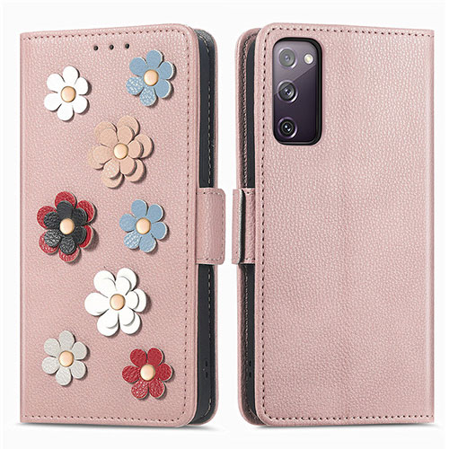 Leather Case Stands Flip Flowers Cover Holder S02D for Samsung Galaxy S20 Lite 5G Rose Gold