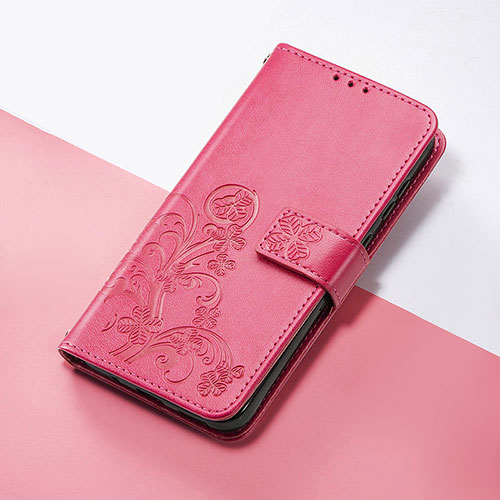 Leather Case Stands Flip Flowers Cover Holder S03D for Google Pixel 5 Hot Pink