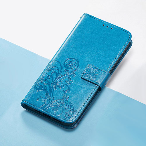 Leather Case Stands Flip Flowers Cover Holder S03D for Google Pixel 5 XL 5G Blue