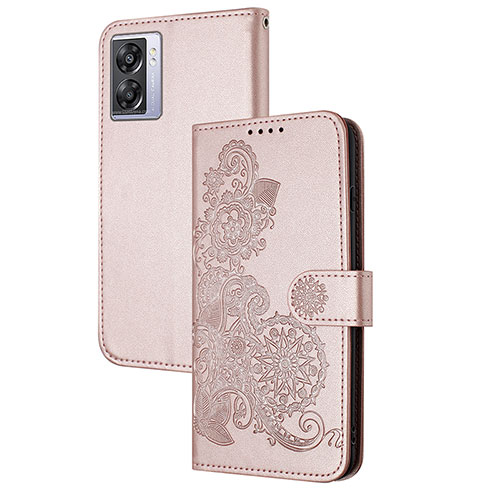 Leather Case Stands Flip Flowers Cover Holder Y01X for OnePlus Nord N300 5G Rose Gold