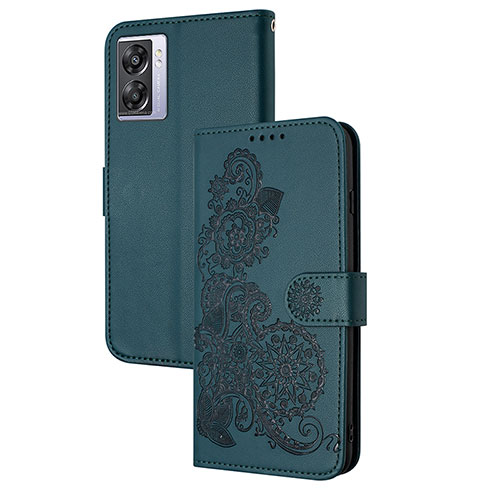 Leather Case Stands Flip Flowers Cover Holder Y01X for Oppo A57 5G Green