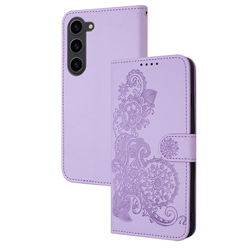 Leather Case Stands Flip Flowers Cover Holder Y01X for Samsung Galaxy S22 Plus 5G Purple