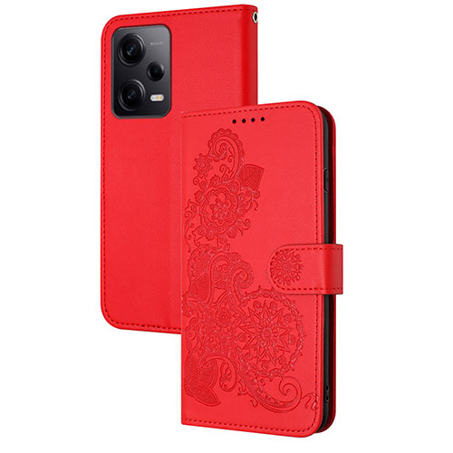 Leather Case Stands Flip Flowers Cover Holder Y01X for Xiaomi Redmi Note 12 Pro 5G Red