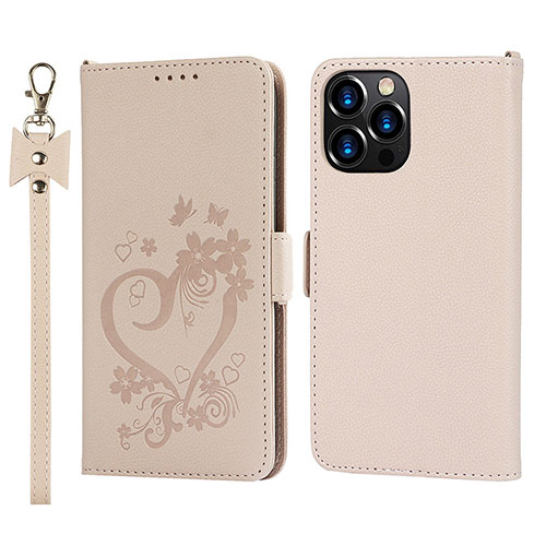 Leather Case Stands Flip Flowers Cover L16 Holder for Apple iPhone 14 Pro Rose Gold