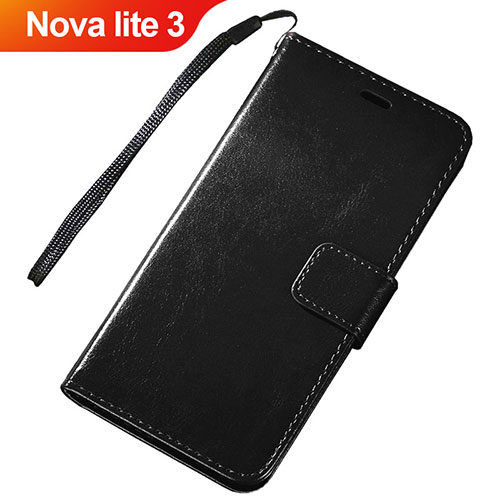 Leather Case Stands Flip Holder Cover for Huawei Nova Lite 3 Black
