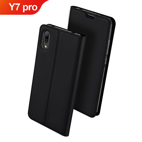 Leather Case Stands Flip Holder Cover for Huawei Y7 (2019) Black