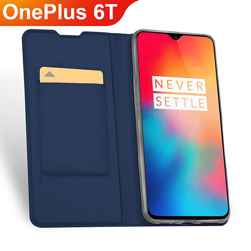 Leather Case Stands Flip Holder Cover for OnePlus 6T Blue