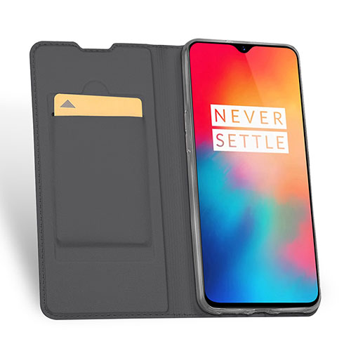 Leather Case Stands Flip Holder Cover for OnePlus 6T Gray